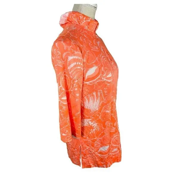 Key West Hand Print Vanda Rare Neon Orange Nautical 3/4 Sleeve Vintage Top - Picture 5 of 12